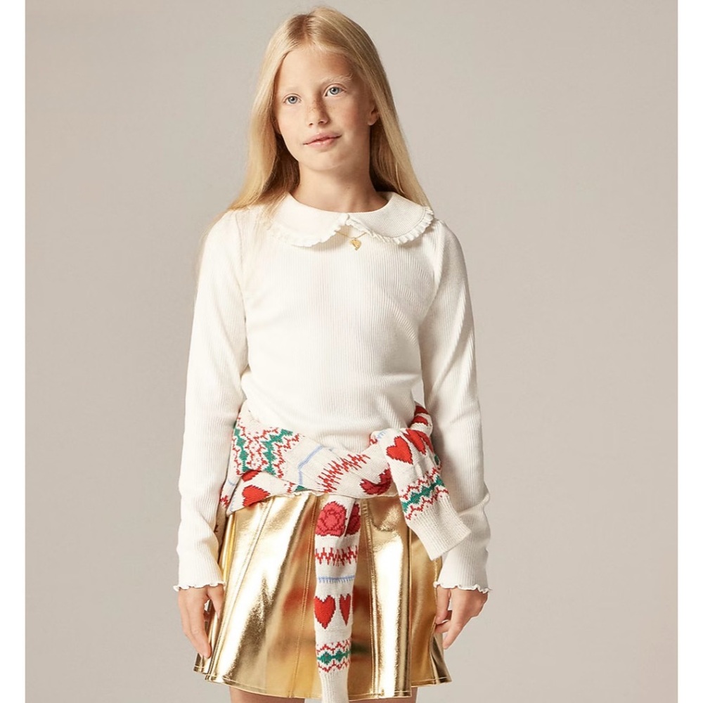 NWT J. Crew Crewcuts Girls' Long-sleeve Ruffle-collar Top Vintage Rib Ivory